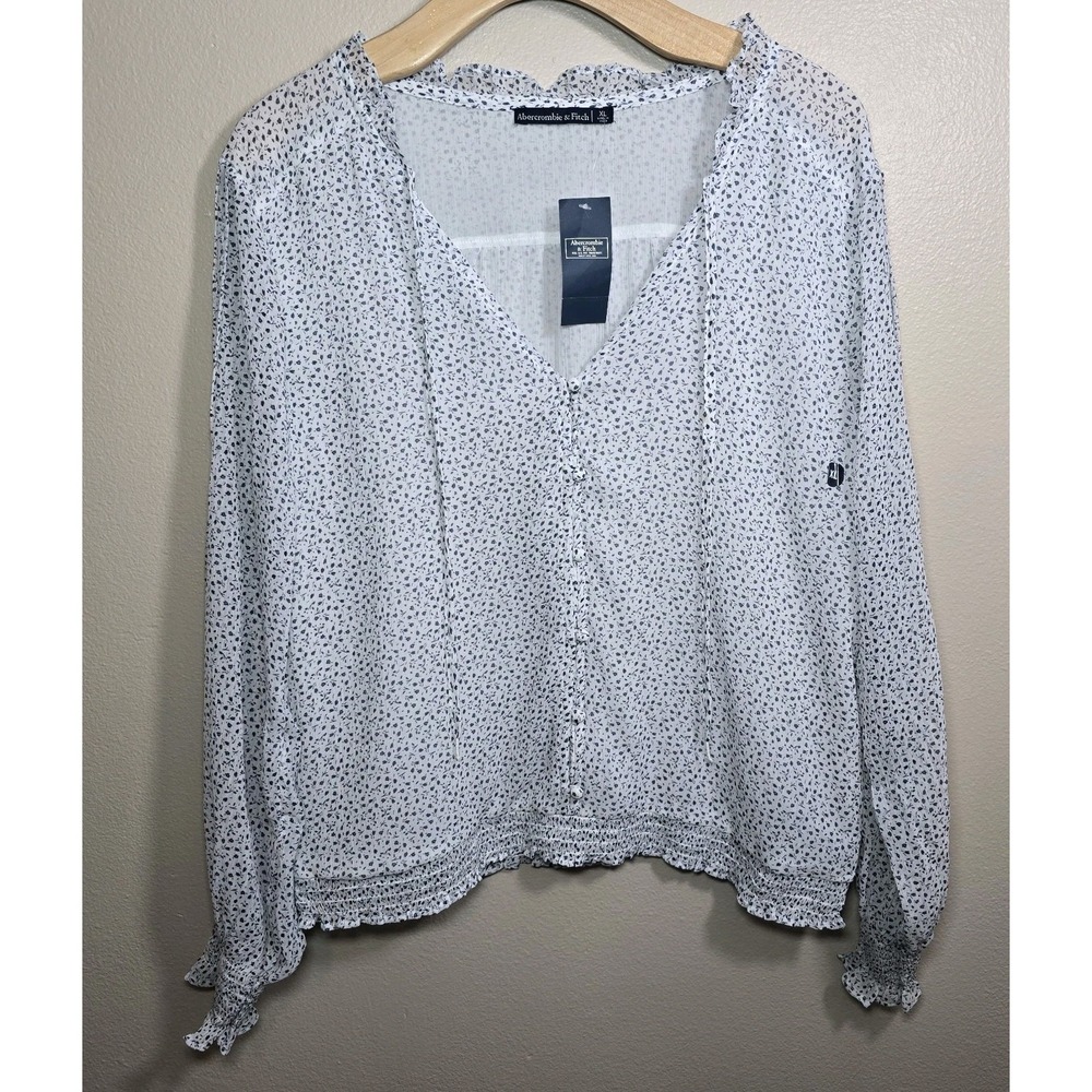 NWT Abercrombie & Fitch Womens Blouse XL Tiny Blue Floral